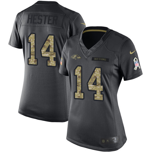 Women's Limited Devin Hester Nike Jersey Black - #14 2016 Salute to Service NFL Baltimore Ravens